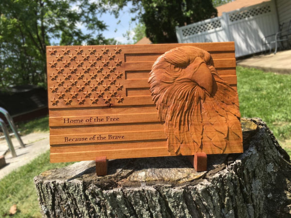 American Flag Wood Sign Patriotic Bald Eagle Carved Wooden Sign